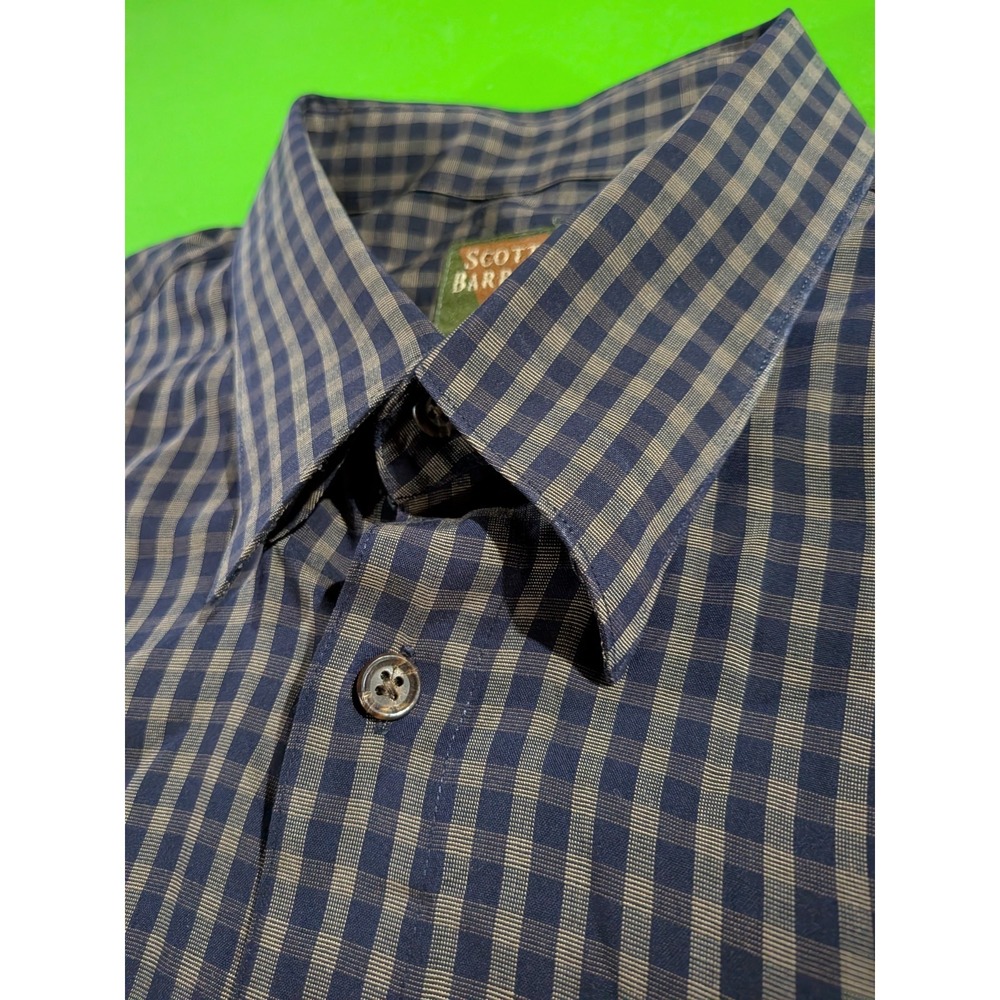 Scott Barber Button Down Shirt Long Sleeve Plaid Check Large Blue Green Tencel - Picture 6 of 8